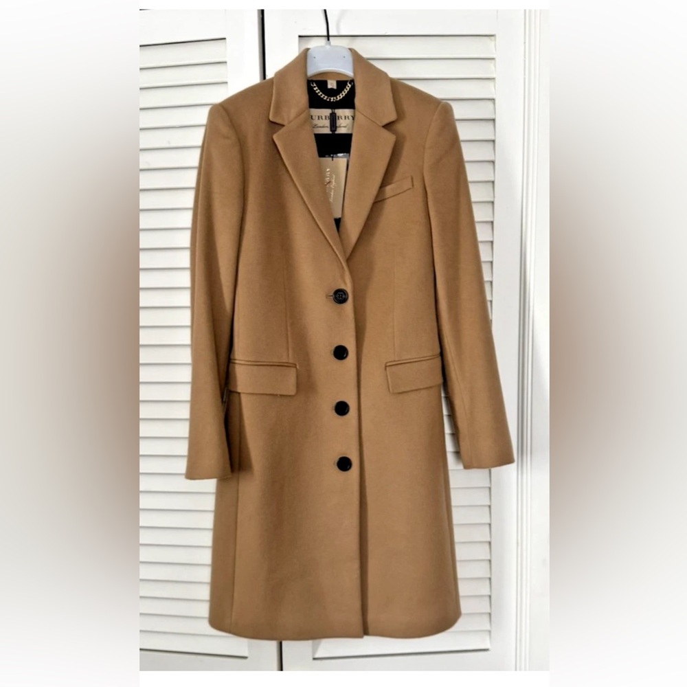 Burberry London Tailored Wool Cashmere Coat Jacket NWT Size US 4 / 38 EU - Camel